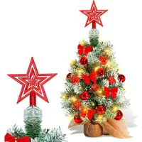 Jayseuw Mini-sapin de Noël 40cm avec 30 LED blanc chaud, 8 modes d'éclairage, avec décoration rouge, avec pointe d'arbre en forme d'étoile, fonctionne sur piles, pour Noël, rouge