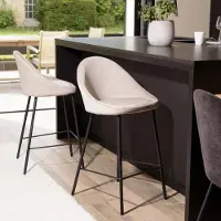 Macabane TOM - Lot de 2 tabourets d'ilot velours chamois hauteur d'assise 65cm TOM