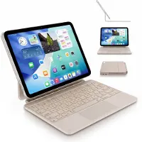Decoded Clavier magnétique pour iPad avec pavé tactile et rétroéclairage, Bluetooth, compatible avec l'iPad 11 pouces (A16, 2025) et 10,9 pouces (2022), USB-C, QWERTY, beige