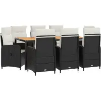 Syfax Ensemble de table d'extérieur, 9 pièces, noir et crème