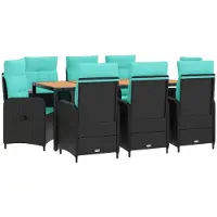 Syfax Ensemble de table d'extérieur, 9 pièces, en résine tressée (PE) et en acier avec revêtement par poudre