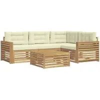 vidaXL Ensemble de salon de jardin 5 pièces, blanc et crème, en polyester