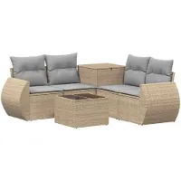 vidaXL Ensemble de salon de jardin , 6 pièces, beige et gris clair, en résine tressée et en acier