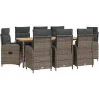 Syfax Ensemble de table d'extérieur, 9 pièces, en gris clair et gris foncé