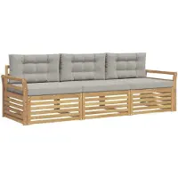 vidaXL Ensemble de salon de jardin 3 pièces, blanc et gris clair, en bois d'acacia massif