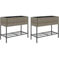 vidaXL Parterre surélevé avec étagère 2 pcs. Gris 90x40x75 cm Poly rotin