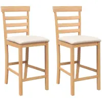 vidaXL Tabouret de bar avec coussin 2 pcs. Nature bois massif hévéa