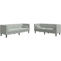 vidaXL Ensemble de 2 canapés Chesterfield avec traversins gris clair velours