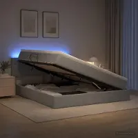 Prolenta Maison Exclusive - Lit coffre à LED avec matelas, gris clair, 140 x 190 cm, tissu