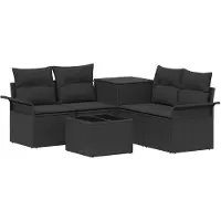 vidaXL Ensemble de salon de jardin 6 pièces, pour 4 personnes, couleur noire, en résine tressée et en acier