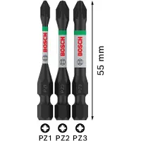 Bosch Embout de vissage PRO Pozidriv Impact Bit, PZ1, PZ2, PZ3, 55 mm, 3 pcs. (Cruciforme Pozidriv PZ)
