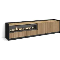 Skraut Home SOKKEL Meuble TV, Banc Télé, 207x37x50 cm, Pour les TV jusqu'à 80", Cheminée électrique, Chêne et noir