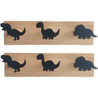 Torribaly Lot de 2 patères murales en bois motif dinosaure pour enfants, idéales pour les portes de garçons