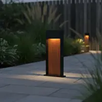 Lyora Lampe de jardin conçue Noray noir avec bois 40cm - 3000K