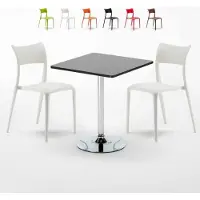 AHD Amazing Home Design Noir Table carrée et 2 chaises Ensemble de mâts intérieurs en polypropylène coloré Parisienne Mojito - Blanc