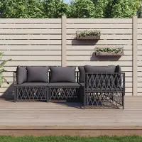 The Living Store Ensemble de salon de jardin 4 pièces avec coussins Anthracite Acier