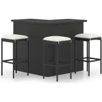 Syfax Ensemble de bar de jardin 4 pcs et coussins Résine tressée Noir