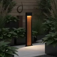 Lyora Lampe de jardin conçue Noray noir avec bois 78cm - 3000K