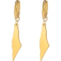 Jojomino Boucles d'oreilles pendantes en or avec carte de la Palestine pour femmes, bijoux en acier inoxydable