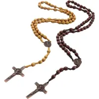 Jojomino Colliers chapelet en bois faits main, pendentif catholique pour hommes et femmes, bijoux de prière chrétienne, cadeau religieux