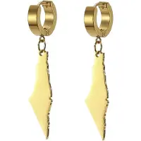 Jojomino Boucles d'oreilles pendantes en or avec carte de la Palestine pour femmes, bijoux en acier inoxydable