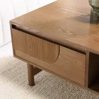 Macabane MARIO - Table basse couleur naturelle 2 tiroirs motif arrondi 2 niches MARIO