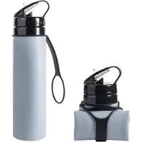 Semoic Bouteille d'eau pliable grise en silicone de 600 ml pour cyclisme