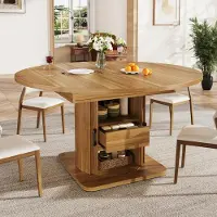 Ulife Table de cuisine extensible et moderne, avec tiroirs, de forme ronde, pouvant être agrandie en forme ovale, idéale pour 6 personnes, de couleur marron foncé, dimensions 118-158 cm.