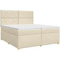 vidaXL Lit boxspring avec matelas Crème 200 x 200 cm Tissu