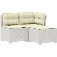 vidaXL Canapé de jardin pour 3 personnes avec coussins, imitation rotin, plastique PP, blanc