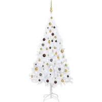 Syfax Arbre de Noël artificiel avec éclairage & boules Blanc 180 cm