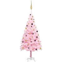 Prolenta Maison Exclusive - Sapin de Noël artificiel avec guirlandes lumineuses et boules roses, 210 cm