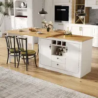 Merax Table de bar extensible avec 6 tiroirs, pivotante à 360°, meuble de rangement, table de bar mobile, table à manger, bureau, salon, blanc