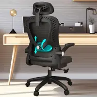 Merkloos Chaise de bureau ergonomique - Support lombaire - Appui-tête réglable - Pivotant à 360°
