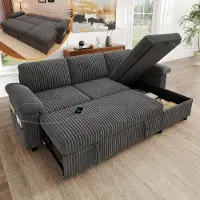 Merax Canapé d'angle en forme de L, convertible, avec ottoman, port USB Type-C, dossier réglable, coussins pour les accoudoirs, revêtement en tissu corduroy, couleur gris