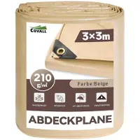 Sonstiges Bâche lourde, dimensions 3x3 mètres, couleur beige, grammage 210 g/m², imperméable, résistante à la déchirure, résistante aux UV, avec œillets