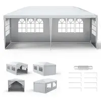 Sonstiges Pavillon de fête, dimensions 3x6 mètres, imperméable, idéal pour événements, tente de jardin, protection UV, couleur grise, avec 8 panneaux latéraux