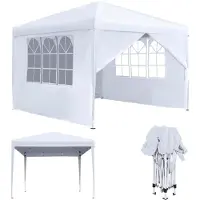 Sonstiges Pavillon de jardin 3x3 mètres, imperméable, stable, avec 4 panneaux latéraux et fenêtres, de couleur blanche