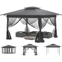 Sonstiges Pavillon de jardin 4x4 mètres, couleur anthracite, protection UV, protection contre les moustiques, toit double, hauteur réglable