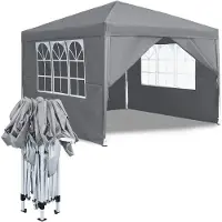 Sonstiges Pavillon de jardin 3x3 mètres, imperméable, avec 4 panneaux latéraux et fenêtres, pliable, protection UV, couleur grise
