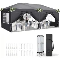 Sonstiges Pavillon pliable 3x6 mètres, imperméable, avec protection UV 50+, comprenant 6 panneaux latéraux, de couleur gris foncé