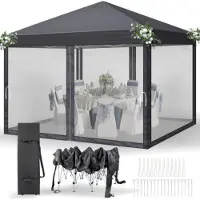 Sonstiges Pavillon de 3 x 3 mètres, imperméable, avec protection UV 50+, et équipé de 4 panneaux latéraux en mesh, de couleur gris foncé