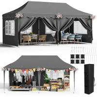 Sonstiges Pavillon de jardin 3x6 mètres, gris, imperméable, stable, avec 6 parois latérales, protection anti-UV 50+
