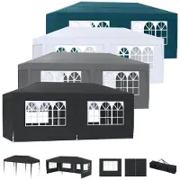 LZQ Pavillon de jardin 3x6 mètres, couleur anthracite, imperméable, protection UV 50+, hauteur réglable, avec 6 panneaux latéraux