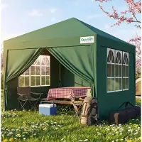 Quictent Pavillon de jardin 3x3 mètres, imperméable, avec parois latérales, protection UV 50+, structure en acier, couleur verte