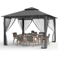 Sonstiges Pavillon de jardin 2,8x2,8 m, gris, toit double, imperméable, moustiquaire intégrée, structure en métal