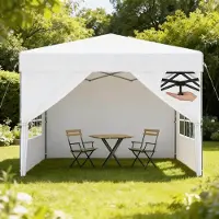 Sonstiges Pavillon pop-up de 3x3 mètres, imperméable, avec protection UV, pliable, avec parois latérales, hauteur réglable, de couleur blanche