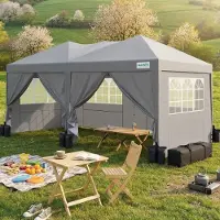Quictent Pavillon de jardin 3x6 mètres, imperméable, avec parois latérales, protection UV 50+, structure en acier, couleur grise
