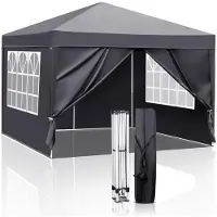 Sonstiges Pavillon de sol 3x3 mètres, gris, imperméable, protection UV 50+, avec 4 panneaux latéraux, tissu Oxford 420D