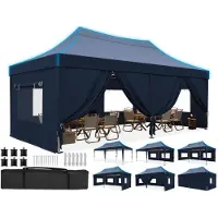 Quictent Pavillon de jardin 3x6 mètres, imperméable, avec parois latérales, protection UV 50+, structure en acier, couleur bleue